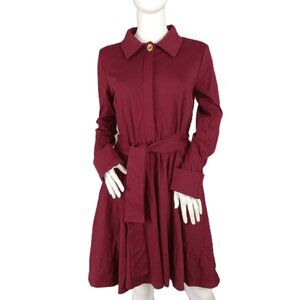 Tracy Nicole Women's Swing Shirt Dress Size Medium Red Stretch Ponte Knit Belted